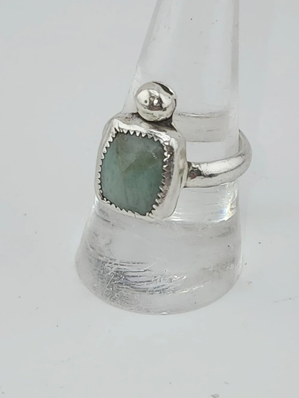 EMERALD GENUINE GEM HANDMADE RING IN STERLING SILVER SIZE 8